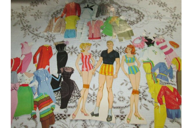 Vintage Ponytail Barbie Paper Doll Lot- Barbie, Midge, Ken