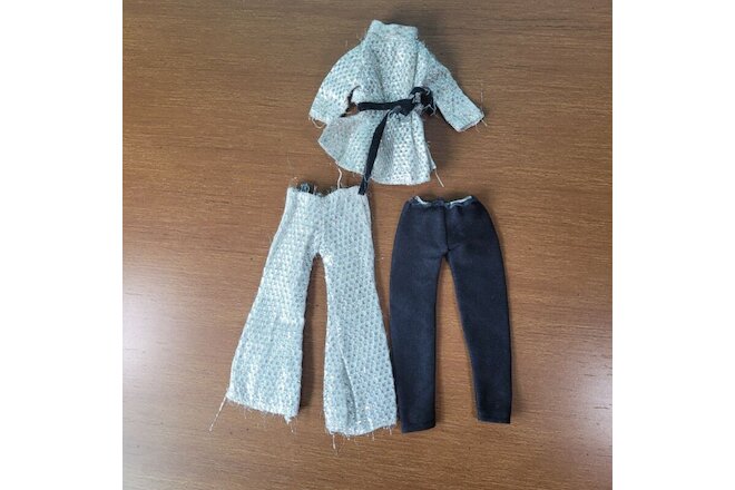 Vintage 1970's Barbie Silver Metallic outfit  black sash, black pants 4 pc lot