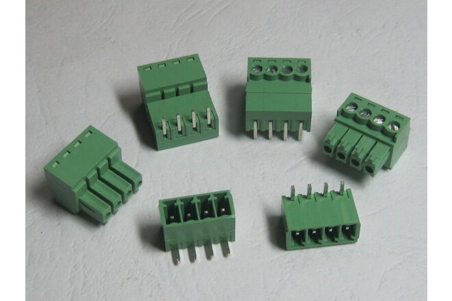 20 pcs Angle 90° 4 pin 3.5mm Screw Terminal Block Connector Pluggable Type Green