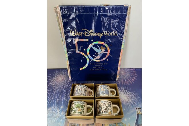 Disney 50th Starbucks Been There 2oz Mug ORNAMENT Set of 4 PARKS NEW Free Tote!