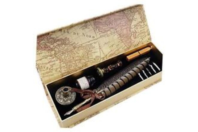 Antique Quill Pen Set Unique Half-Patterned Feather Pen Set with 6 Nibs 1