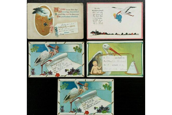 Vintage Birth Announcement Postcards with Storks (5)