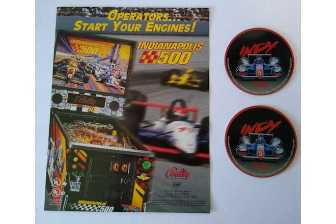 Indianapolis 500 Pinball FLYER & 2 Promos Plastic Coasters Indy Auto Racing NOS