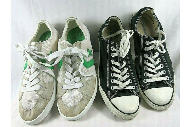 Converse All Star White Green Stripe Black Unisex Sneakers Mens 8.5 Womans 10.5