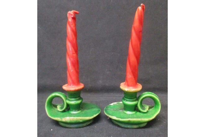 vintage CHRISTMAS twisted CHAMBERSTICK CANDLE unmarked GURLEY ~ Lot of 2