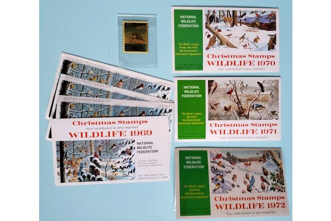 Lot - 1969-72 Nat'l Wildlife Federation Christmas Booklets & Dolphin Metal Stamp