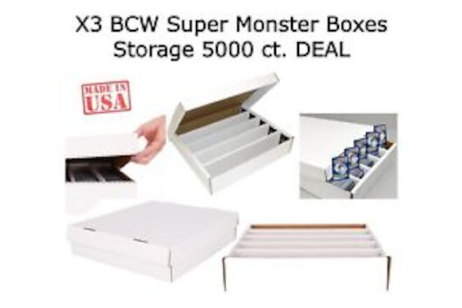 3 BCW Quality 5000 Count Super Monster Cardboard Trading Card Slab Storage Boxes