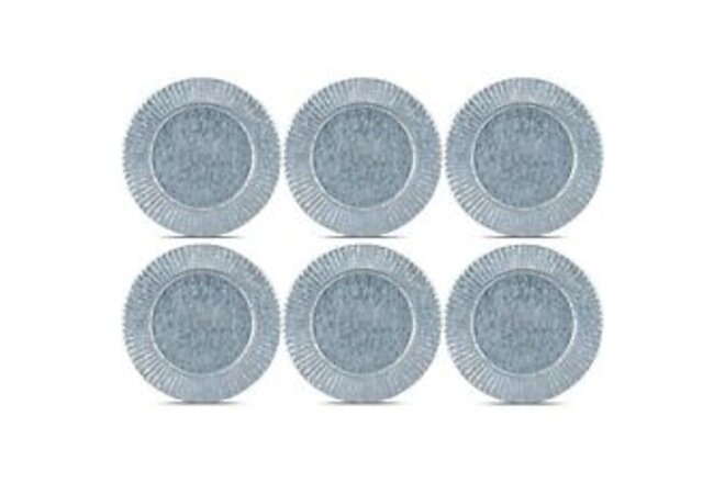 6-piece Ruffled Galvanized Charger Plates 13-inch Steel Charger Plates Silver...