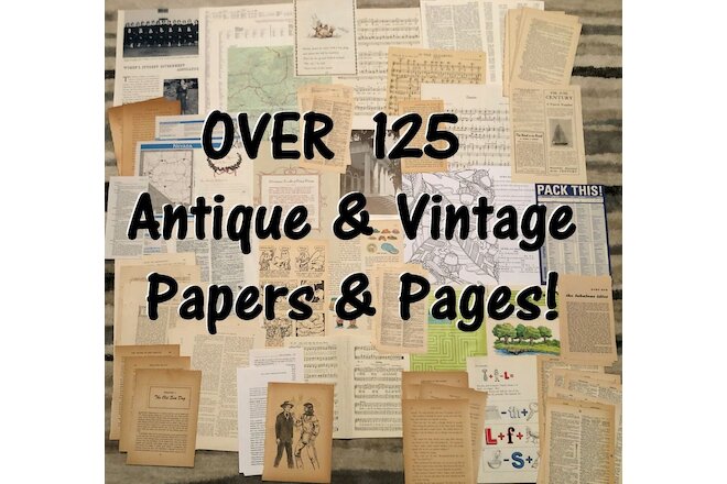 HUGE LOT!Antique&Vtg Book Pages,Music,Maps~Junk Journal Collage Art Supply Paper