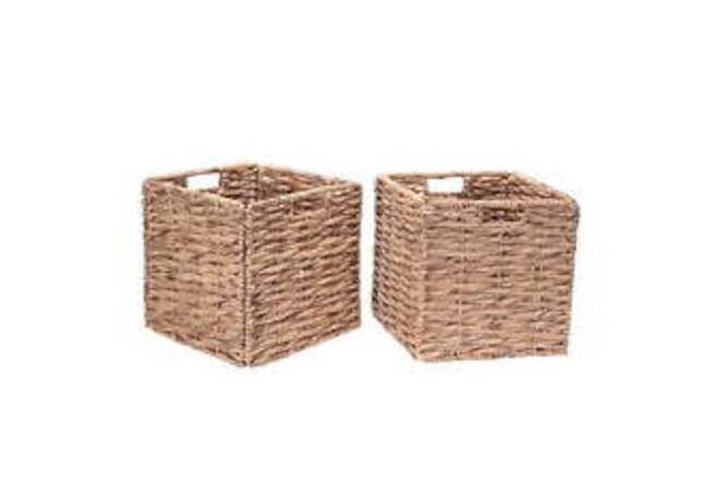 Villacera Set of 2 Handmade Twisted Wicker Baskets with Handles (Natural)