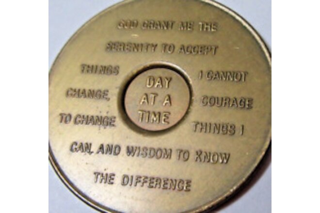 Alcoholics Anonymous Medallion year 12 One Day At A time Bronze AA Token