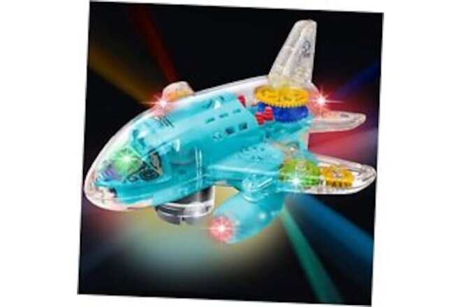 Light Up Transparent Airplane Toy for Kids, 1PC, Bump and Go Kids Airplane