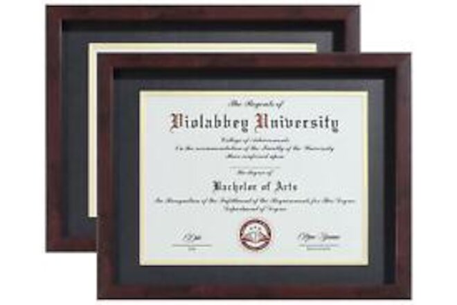 8.5 x 11 Diploma Frame Brown 2 pack with HD Real Glass |Fits 8.5x11 Inch Degr...