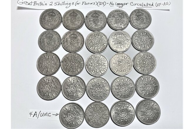 Florin's (2 Shillings) Great Britain -- no longer circulated -- 24 quality coins