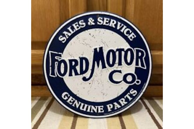Ford Motor Co Metal Sign Sales & Service Garage Parts Vintage Style Wall Decor