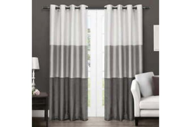Curtains Chateau Striped Faux Silk Grommet Top Curtain Panel Pair, 54x84, Black