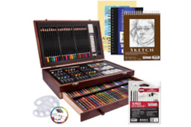 162-Piece Deluxe Mega Wood Box Art Painting and Drawing Set - Artist Painting Pa