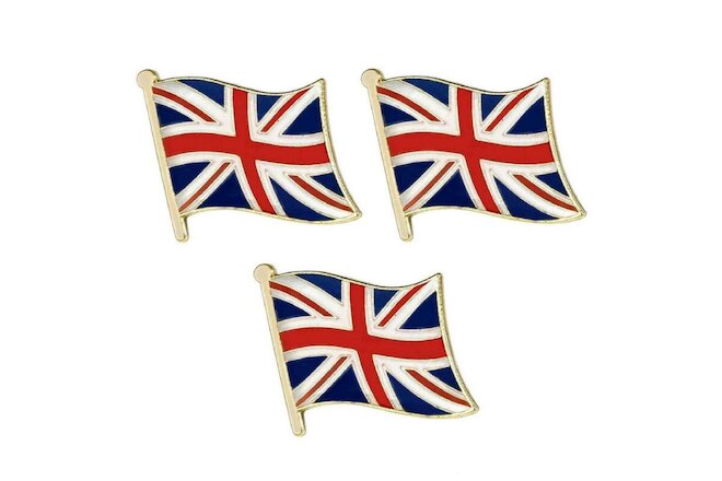3 BRITISH FLAG PINS 0.5" Lapel Pin UK Union Jack England Hat Tie Badge Lot Set