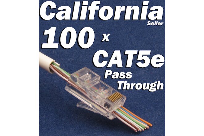 100 Pcs RJ45 Network Cable Modular Plug CAT5e 8P8C Connector End Pass Through