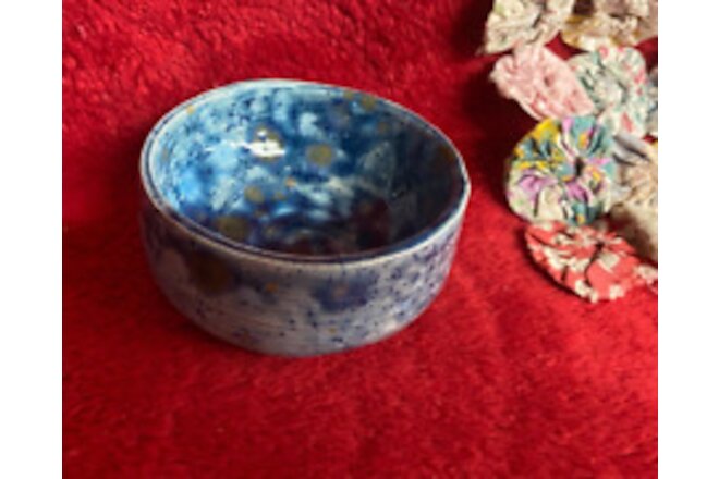 Handmade Pottery Small Bowl for Trinkets Rings or Change Blues with Gold Specks