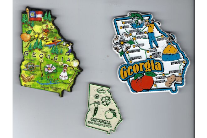 GEORGIA  MAGNET ASSORTMENT 3  NEW  SOUVENIRS with ARTWOOD MAP MAGNET