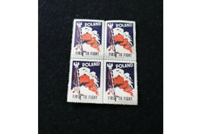 WW 2 POLAND FIRST TO FIGHT CINDERELLA POSTER SET OF 4 STAMPS NNH POLITICAL