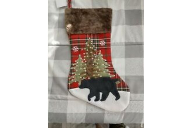 Black Bear Plaid Christmas Stocking