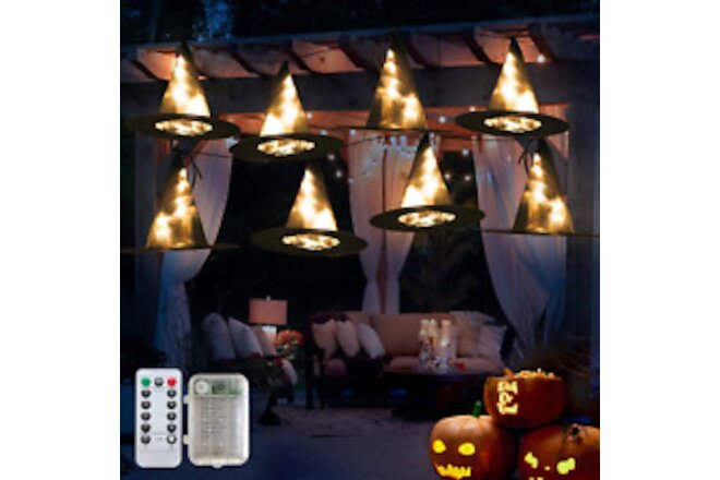 Ledido Glowing Witch Hat Halloween Decorations, 8PCS 17FT 56 LED Witch Lights wi