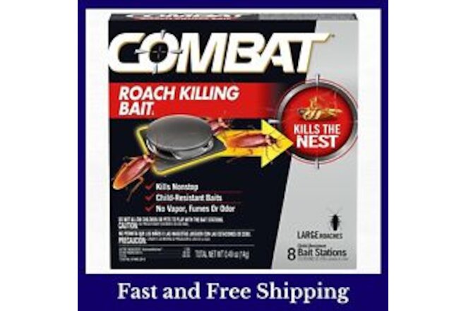 Combat Roach Killing Bait, 8 Large Bait Station, Kills the Nest, Child-Resistant
