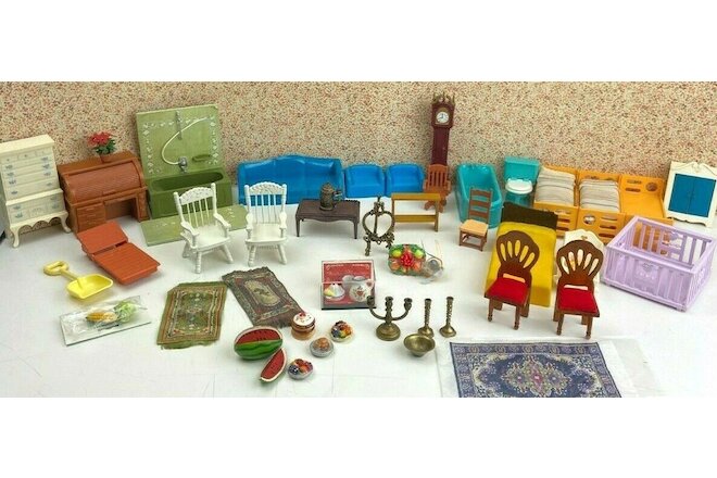 Vintage Dollhouse Furniture Marx FP Toys Plasco Reutter Miniatures Large Lot