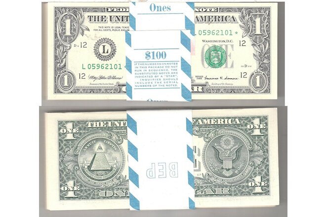 1999 $1 San Francisco District Stars Original BEP Wrap $100 Face FRNs Fr 1925-L*