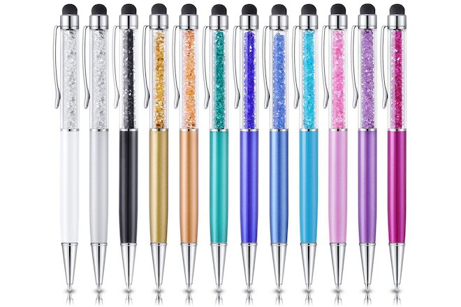 12  Pack of  Bling Bling Crystal 2 in 1 Ball Point Stylus Pens Mixed colours