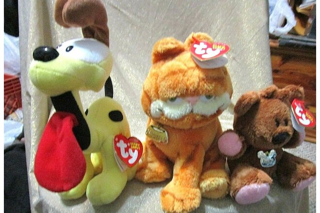Lot of 3- NEW Ty Beanie Babies-GARFIELD-POOKY (2004) & ODIE (2007)- ALL MWMT
