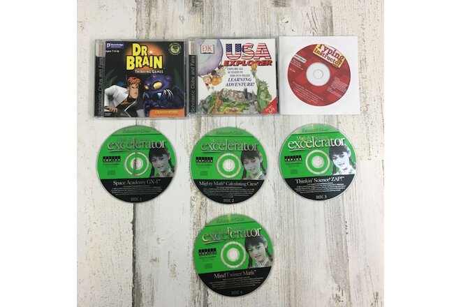 Lot 7 PC CD-ROM Kids Educational Games Dr Brain USA Explorer Typing Excelerator