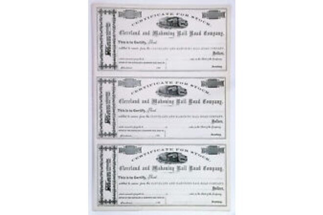 CIVIL WAR Era Uncut Sheet 186x Cleveland & Mahoning Railroad,OH Certificates VF