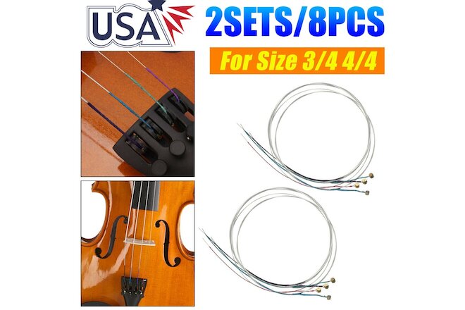 2 Sets 3/4 4/4 Violin Strings Replacement E A D G Nickel Silver Wound Strings US