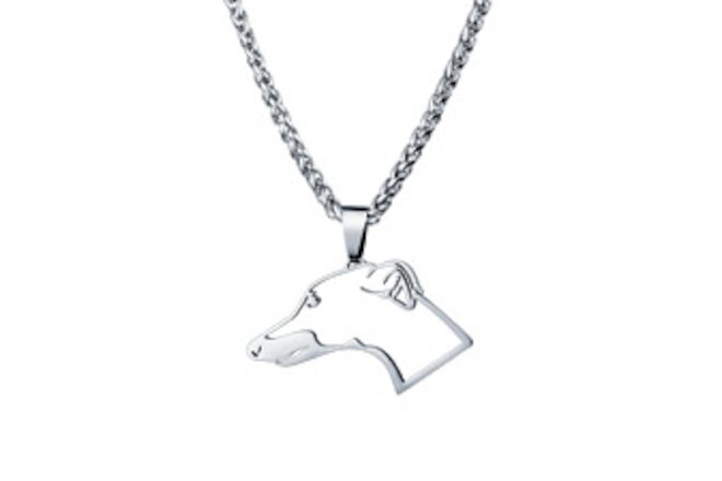 Stainless Steel Greyhound Grey Hound Whippets Dog Head Pendant Necklace