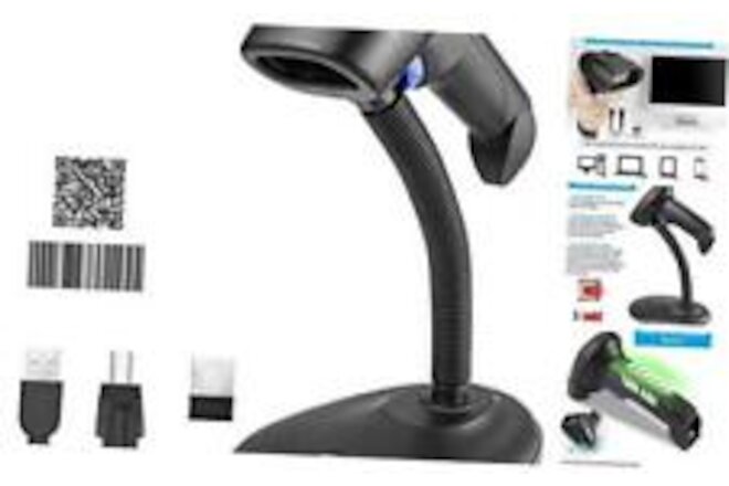 Wireless 1D 2D Barcode Scanner with Stand,  Portable 1D & 2D Barcode Scanner