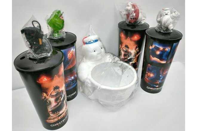 Ghostbusters Afterlife (2021) Cinemark Stay-Puft Bowl, 4 Cups/Lids & 3D Tops SET