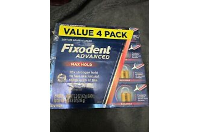 Fixodent Advanced Max Hold Denture Adhesive - Lot of 4 - 2.2 oz each - NEW
