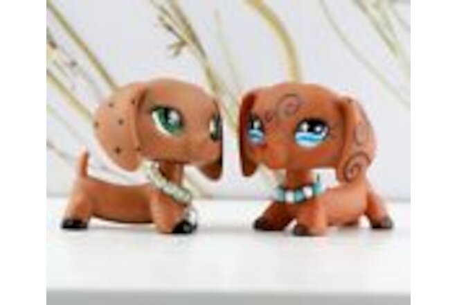 2pcs Pet Shop LPS Dachshund 640 Tatoo Stripe Blue Eyes & Monopolizes Green Eyes