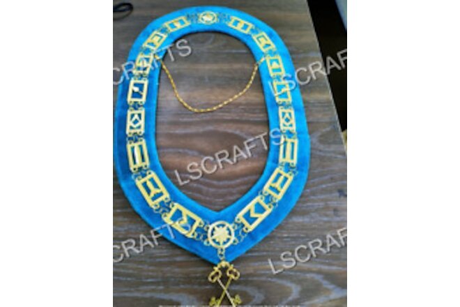 Masonic Master Masons Blue Lodge Gold Collar Chain + Treasure Jewel