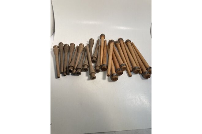 Bobbins Spools Industrial Style 7"-8.5" Spindles Vintage Wooden Quills Lot of 24