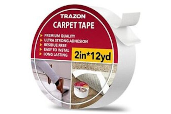 Carpet Tape Double Sided - Rug Tape Grippers for Hardwood 2 Inch / 12 Yards