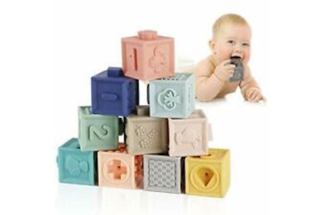 12 Squeeze Stacking Building Blocks Numbers Animals Shapes Patterns Kid Bath Toy