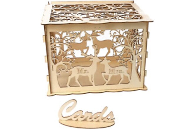 Wooden Vinatge Wedding Card Box DIY Rustic Hollow Wedding Box with Lock Key and