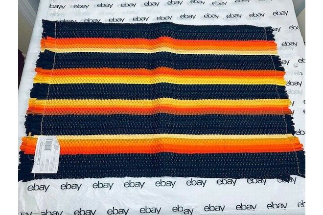 Bolo Striped Rag Throw Rug Black Orange Yellow & Red 28" x 19" LOT 2Colorful NEW