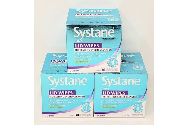 Systane Lid Wipes - Eyelid Cleansing Wipes Sterile, Count of 30 (3 Boxes) 03/23