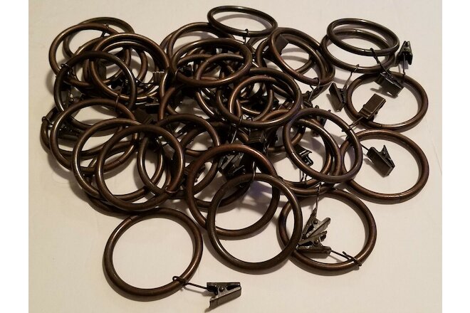 Lot of 40 Metal Curtain Drapery Rod Rings & Clips Oil Rubbed Bronze 2 1/8" OD