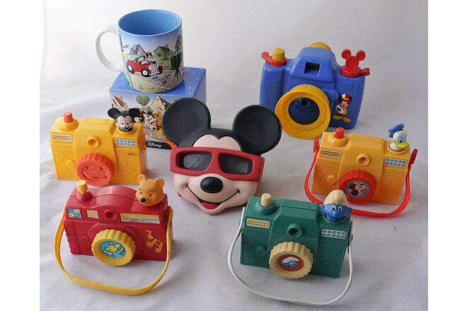 Lot of 6 Disney Items - Toy Cameras / Disney Characters Photo Mug / Mickey Viewm